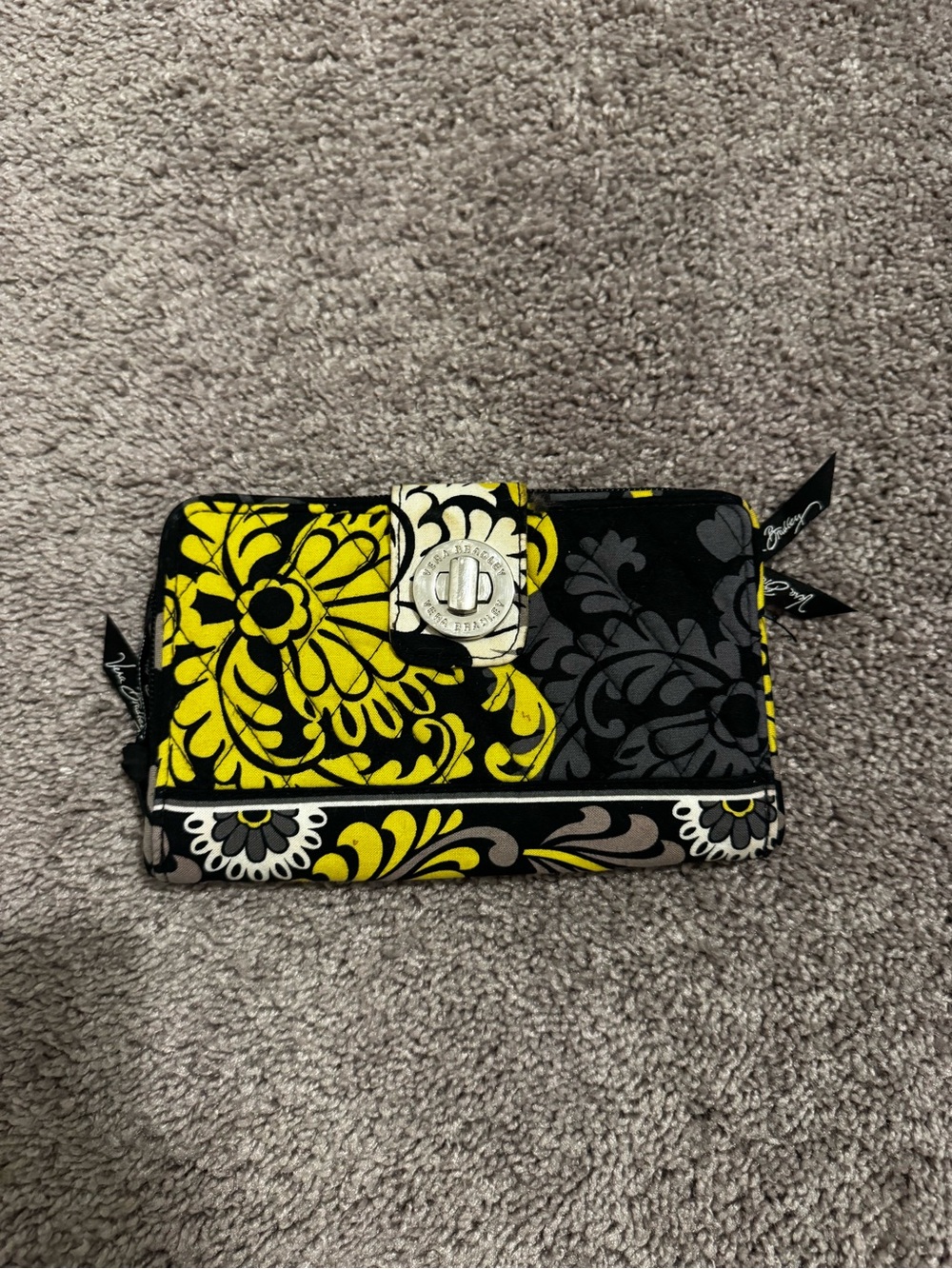Vera Bradley Yellow Floral Turnlock Wristlet Wallet